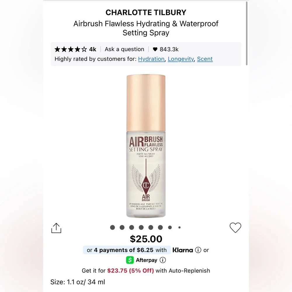 NIB Charlotte Tilbury Airbrush Flawless Setting Spray